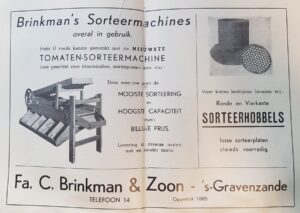 reclame voor Brinkman's tomatensorteermachines (uit de krant)